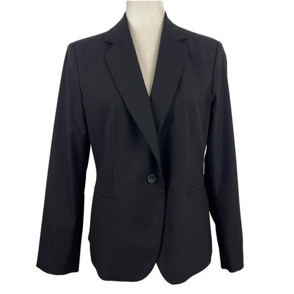 Zara Single Breasted Black Long Classic Fit Blazer Jacket Shoulder Pads Size 10 - Picture 2 of 14